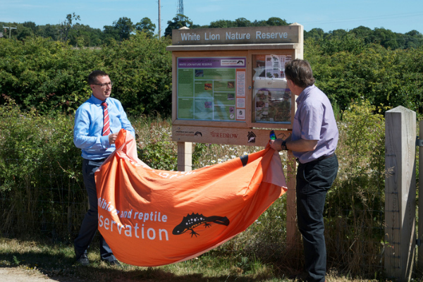 The unveiling of the White Lion Nature Reserve sign, in Penymynydd